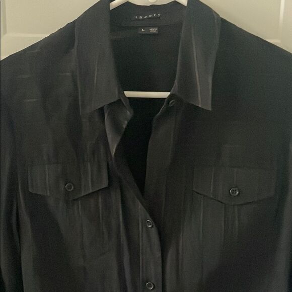 Theory Dervan Black Linen Blend Button-Up Shirt - Picture 5 of 7